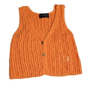 Animari Gigi Crochet Button Down Tank Vest Orange Size Small